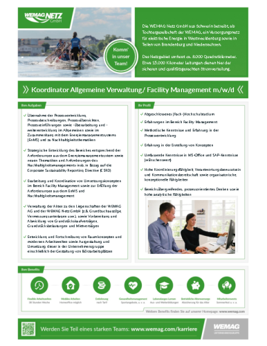 WEMAG Netz: Koordination Allgemeine Verwaltung/ Facility Management